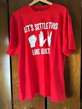 Funny Graphic T-Shirt – “Let’s Settle This Like Adults” | Red | Size 2XL
